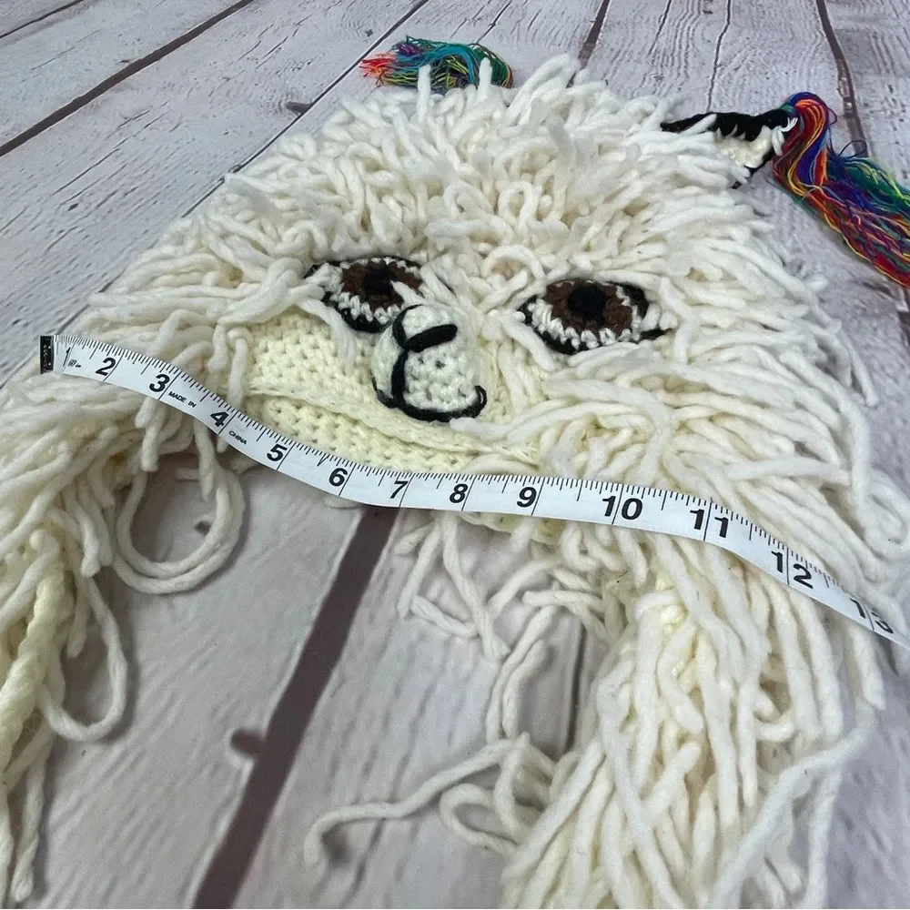 Fun alpaca llama animal knit novelty costume ski hat with ear flaps, OS - Picture 10 of 10
